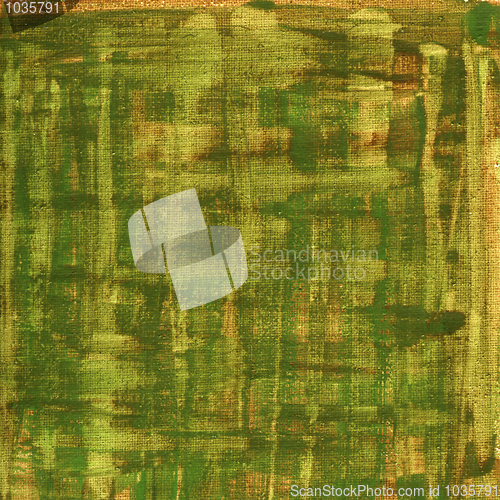 Image of green, brown, yellow watercolor abstract with canvas texture