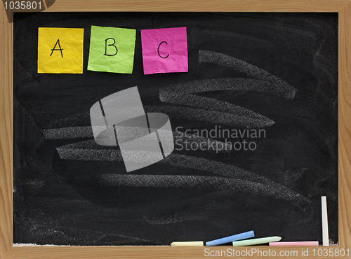 Image of abc - first three letters of alphabet on blackboard