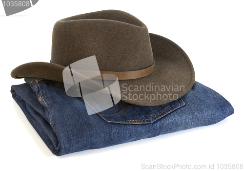 Image of cowboy hat and blue jeans