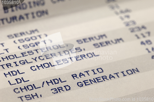 Image of blood and cholesterol screening results