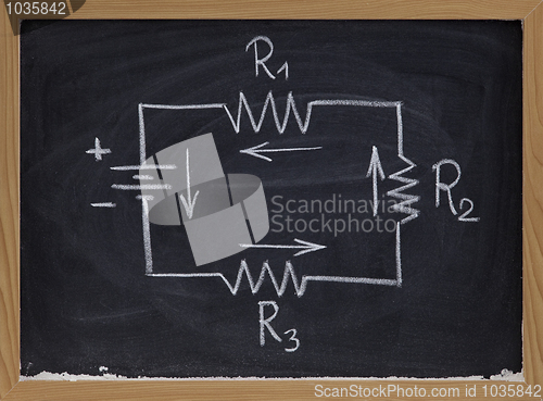 Image of electric circuit schematic on blackboard