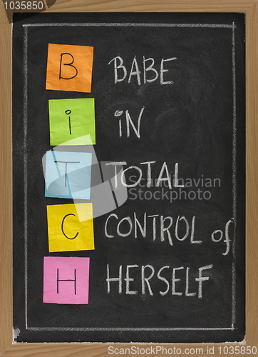 Image of bitch - humorous acronym on blackboard