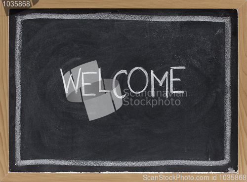 Image of welcome on blackboard