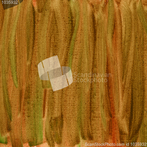 Image of green brown red watercolor abstract with canvas texture