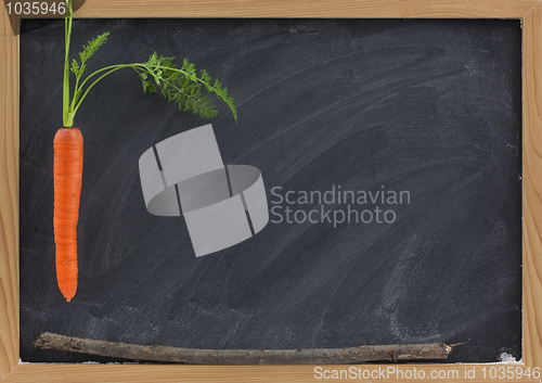 Image of carrot, stick and blackboard - school motivation