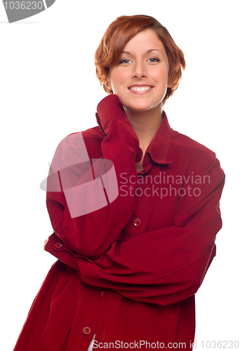 Image of Pretty Red Haired Girl Wearing a Warm Red Corduroy Shirt