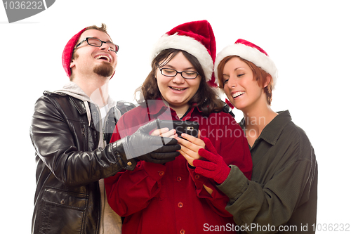 Image of Three Friends Enjoying A Cell Phone Together