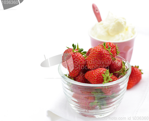 Image of Bowl of strawberries with whipped cream