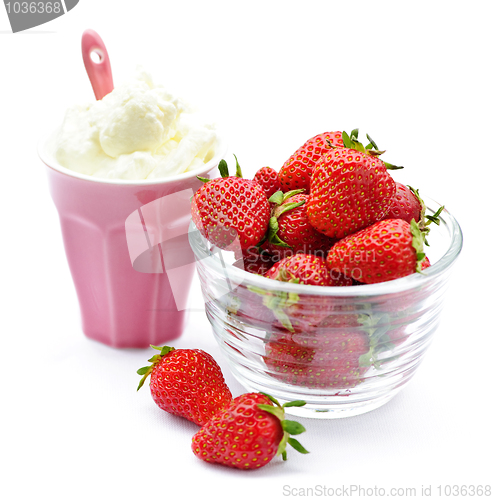 Image of Bowl of strawberries with whipped cream