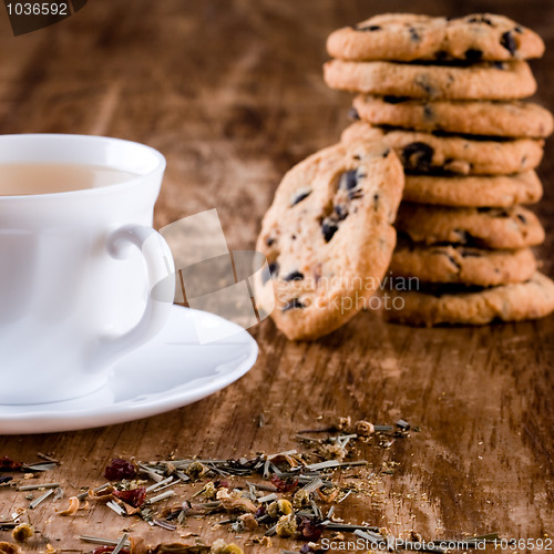 Image of cup of herbal tea and some fresh cookies