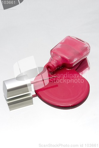 Image of Nail Polish Spilling on a Mirror with the Brush Facing the Bottl