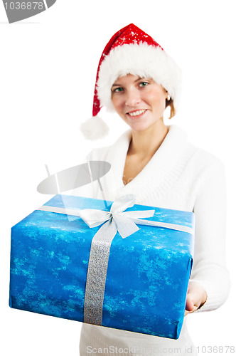 Image of Portrait of the young woman with New Year's gifts, it is isolate