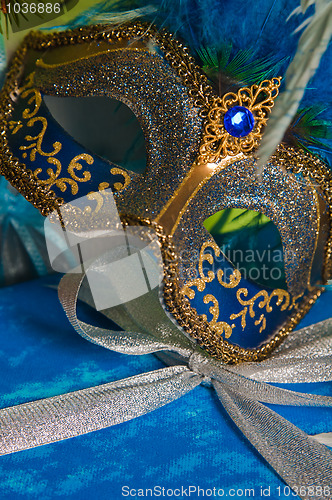 Image of  New Year's and Christmas ornaments and a carnival a mask