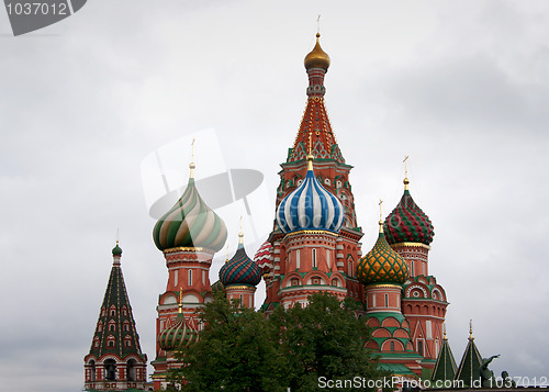 Image of Focus on the towers of Saint Basil's Cathedral in Moscow.