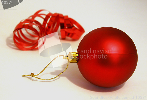 Image of A bright red Christmas tree decoration on white