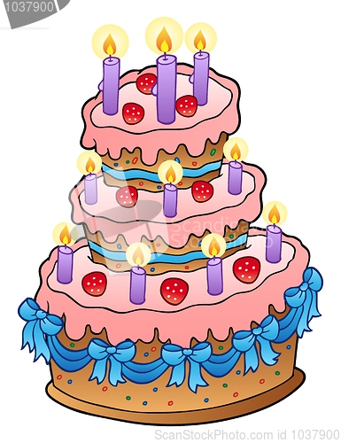 Image of Cake with candles and ribbons