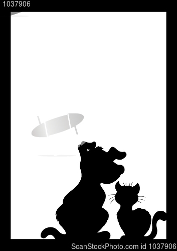 Image of Frame with cat and dog silhouette