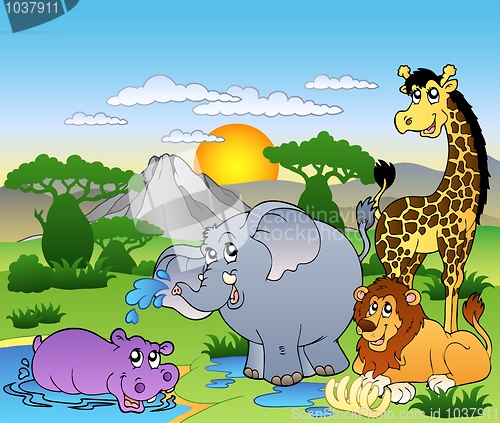 Image of African landscape with four animals