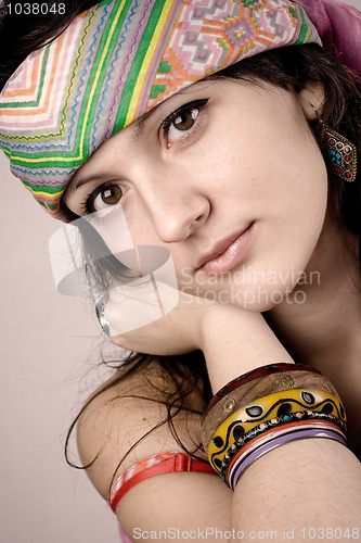 Image of beautiful young hippie woman