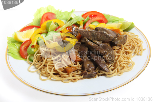 Image of Liver and noodles with salad