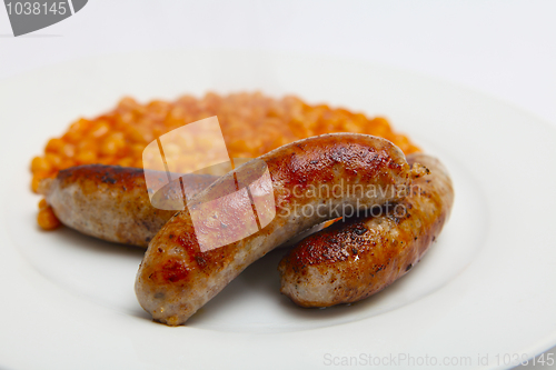 Image of Pork sausages and beans
