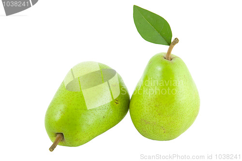 Image of fresh green pear with leaf