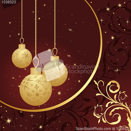 Image of Christmas floral card with gold ball