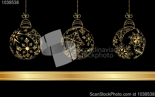 Image of set Christmas balls made from golden snowflakes