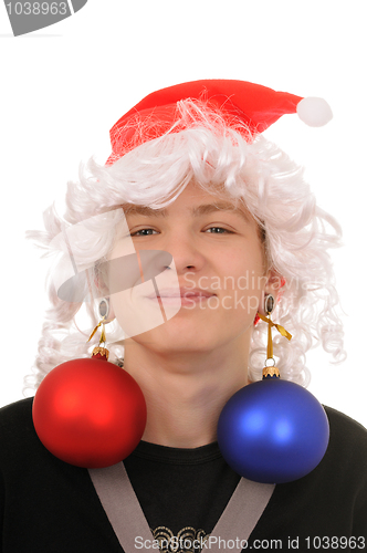 Image of teenager with christmas decoration