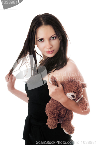 Image of Sexy brunette with teddy-bear