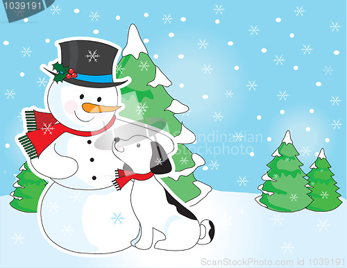 Image of Snowman and Dog Scene