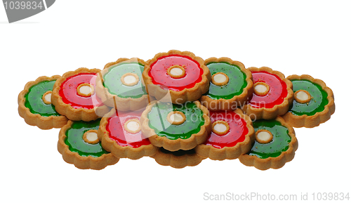 Image of Cookies with red and green jelly, isolated