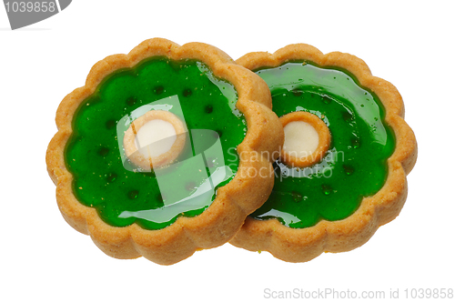 Image of Cookies with green jelly, isolated