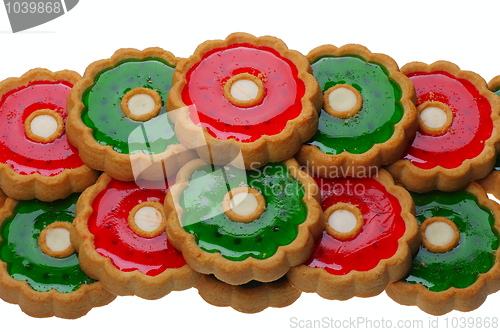 Image of Cookies with red and green jelly, isolated