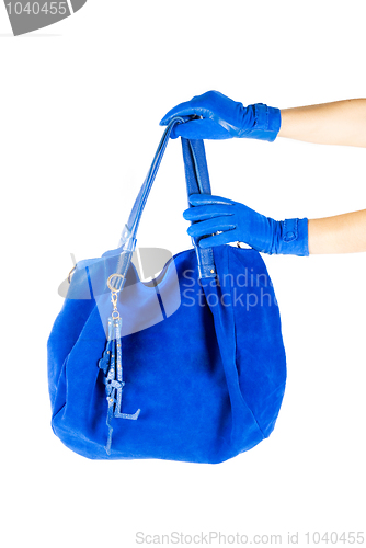 Image of blue women bag at hand