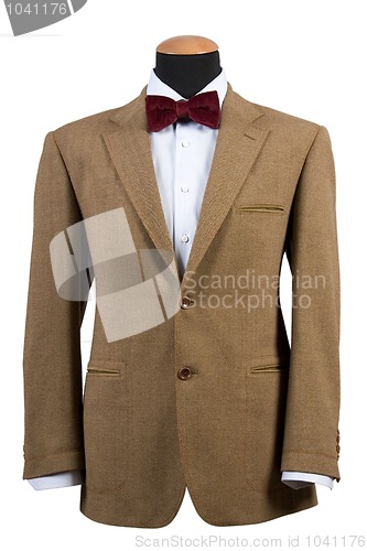 Image of front view of elegant brown suit