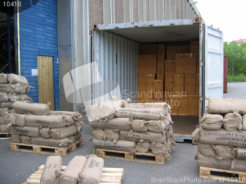 Image of Unloading container outside a warehouse