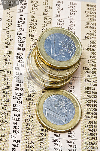 Image of Euro coins on a financial newspaper