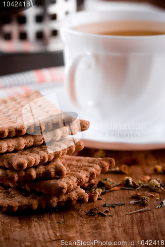 Image of cup of herbal tea and some fresh cookies