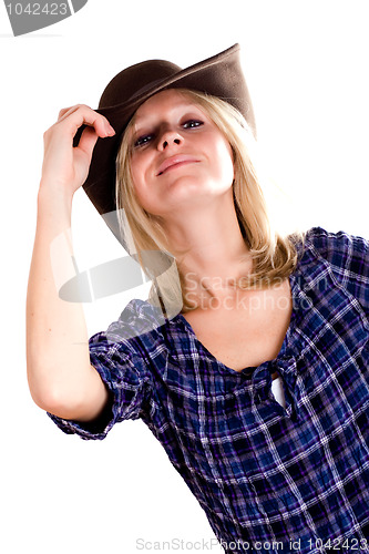 Image of pretty western woman in cowboy hat