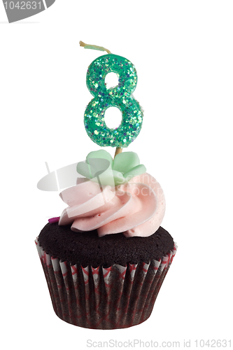 Image of Mini cupcake with birthday candle for eight year old