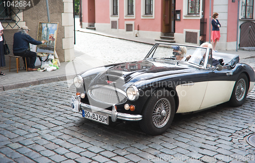 Image of Vintage car in street of old Riga center