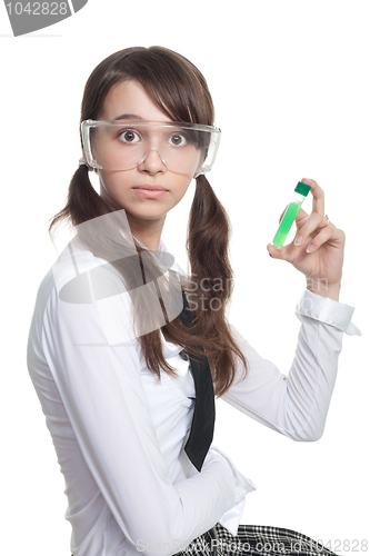 Image of Surprised teenager with test tube