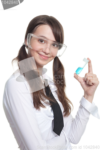 Image of Happy teenager girl with test tube