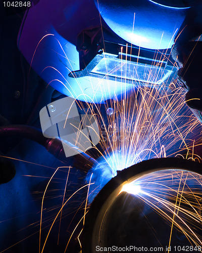 Image of Blue lit MIG welder close