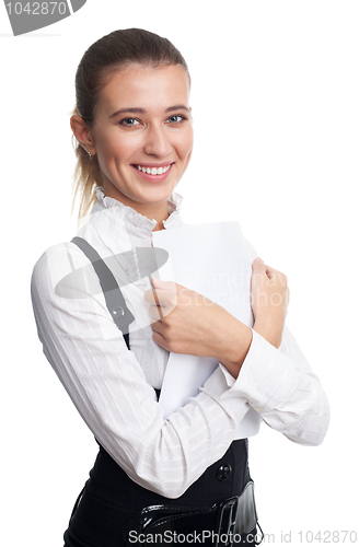 Image of Happy business woman with documents