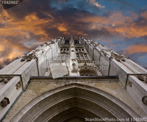 Image of Gothic Architecture - Sint-Rombouts Cathedral Clock Tower, Mechelen, Belgium (Clipping Path included)