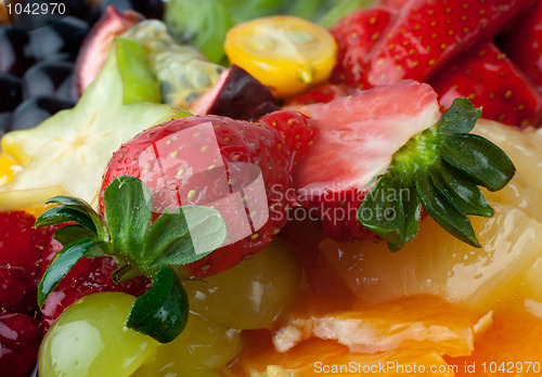 Image of Fruit dessert with strawberry on top  (macro)