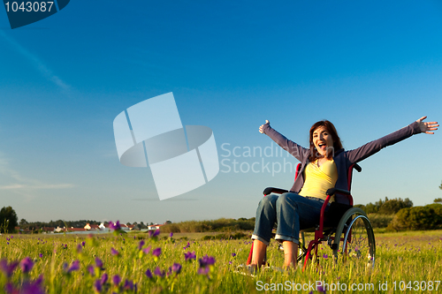 Image of Handicapped woman on wheelchair