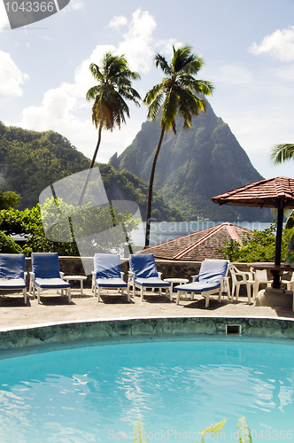 Image of swimming pool view of piton mountains  Caribbean Sea Soufriere S